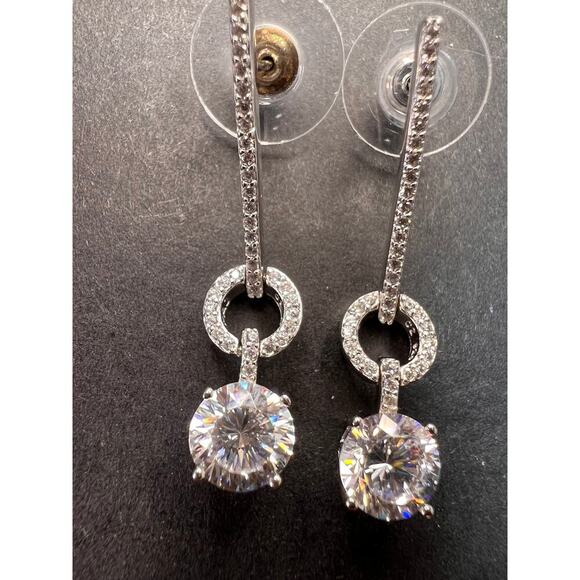 White CZ long earrings in sterling silver - Picture 12 of 15